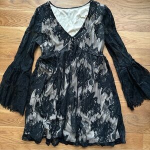 XHILARATION Black Floral Lace Babydoll Dress Nude Underlay XXL Goth Fairy NWT